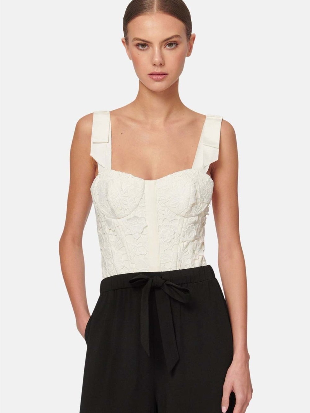CAMI NYC lace bridal wedding top ribbon bodysuit, ivory Small ✨new with tags